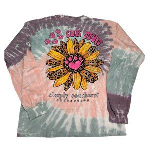 Simply Southern T-Shirt Womens Small Tie Dye Fur Mom Sunflower Purple Pink